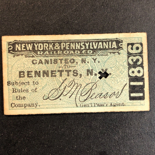 New York & Pennsylvania Railroad July 24 1917 Bennetts, NY Ticket #11836