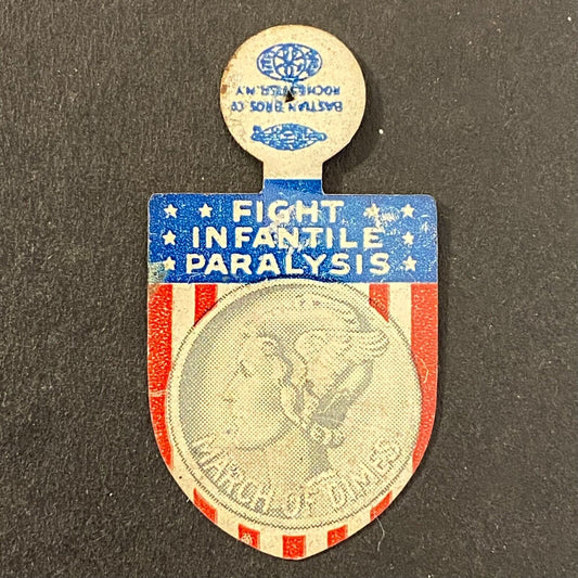 March of Dimes "Fight Infantile Paralysis" Steel Fold Over Pin Mercury Dime (#3)