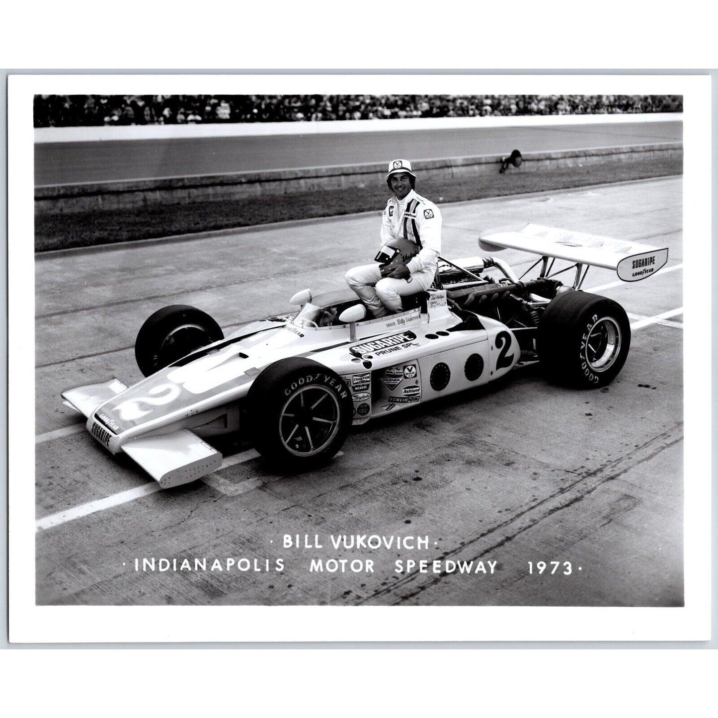 Bill Vukovich #2 1973 Indianapolis Motor Speedway 8" x 10" Photo IMS Stamp VGC