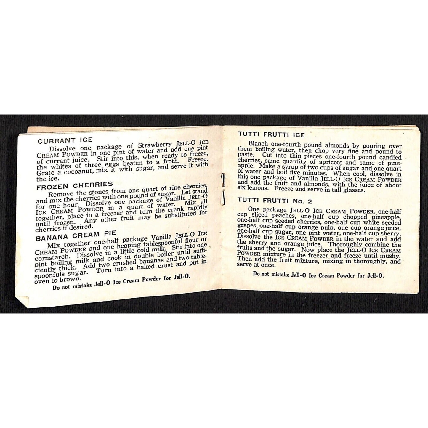 Jell-O Ice Cream Powder Small Recipe Book 8pp* c1910-20's