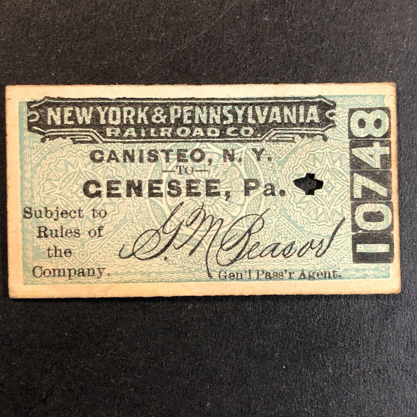 New York & Pennsylvania Railroad July 25 1917 Genesee, PA Ticket #10748