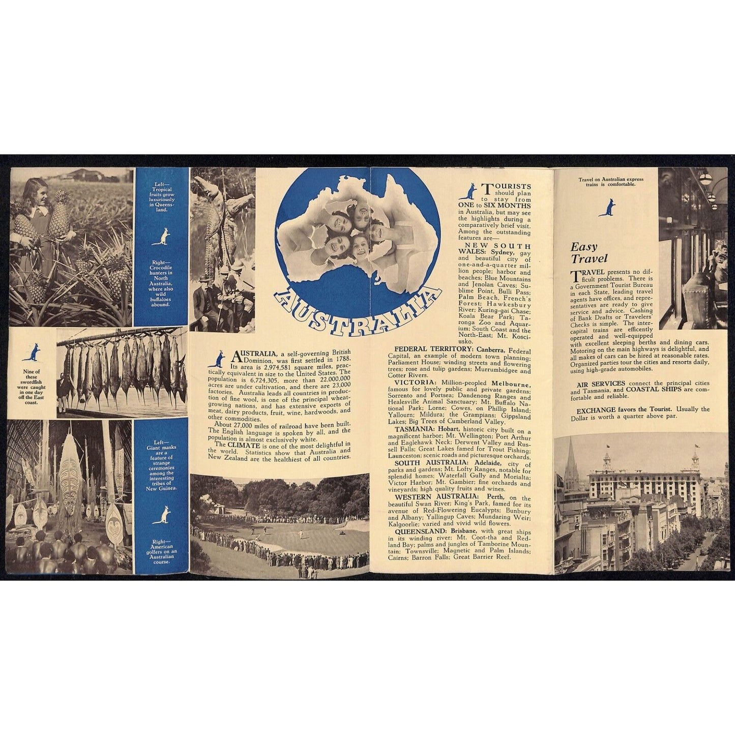 1936 "All Change Australia" Pictorial Single Sheet Travel Brochure 9" x 32"