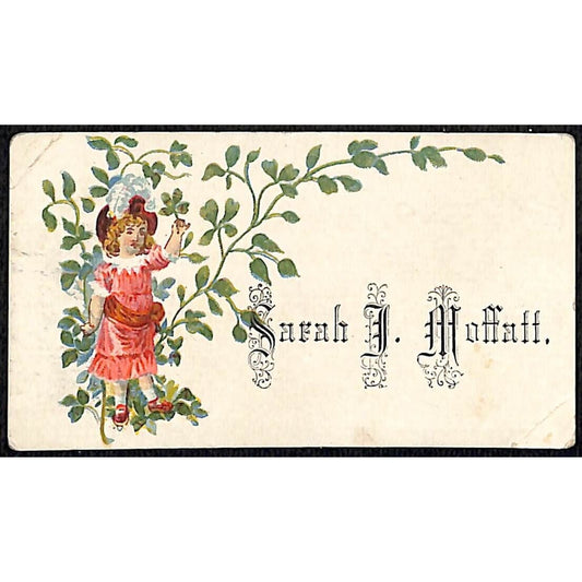 "Sarah J. Moffatt" Victorian Calling Greeting Card - Floral Girl Fancy Dress