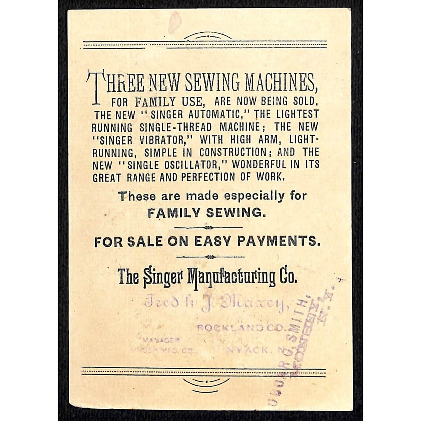 Singer Sewing Light Running Machine Victorian Trade Card - Girl Writes Letter