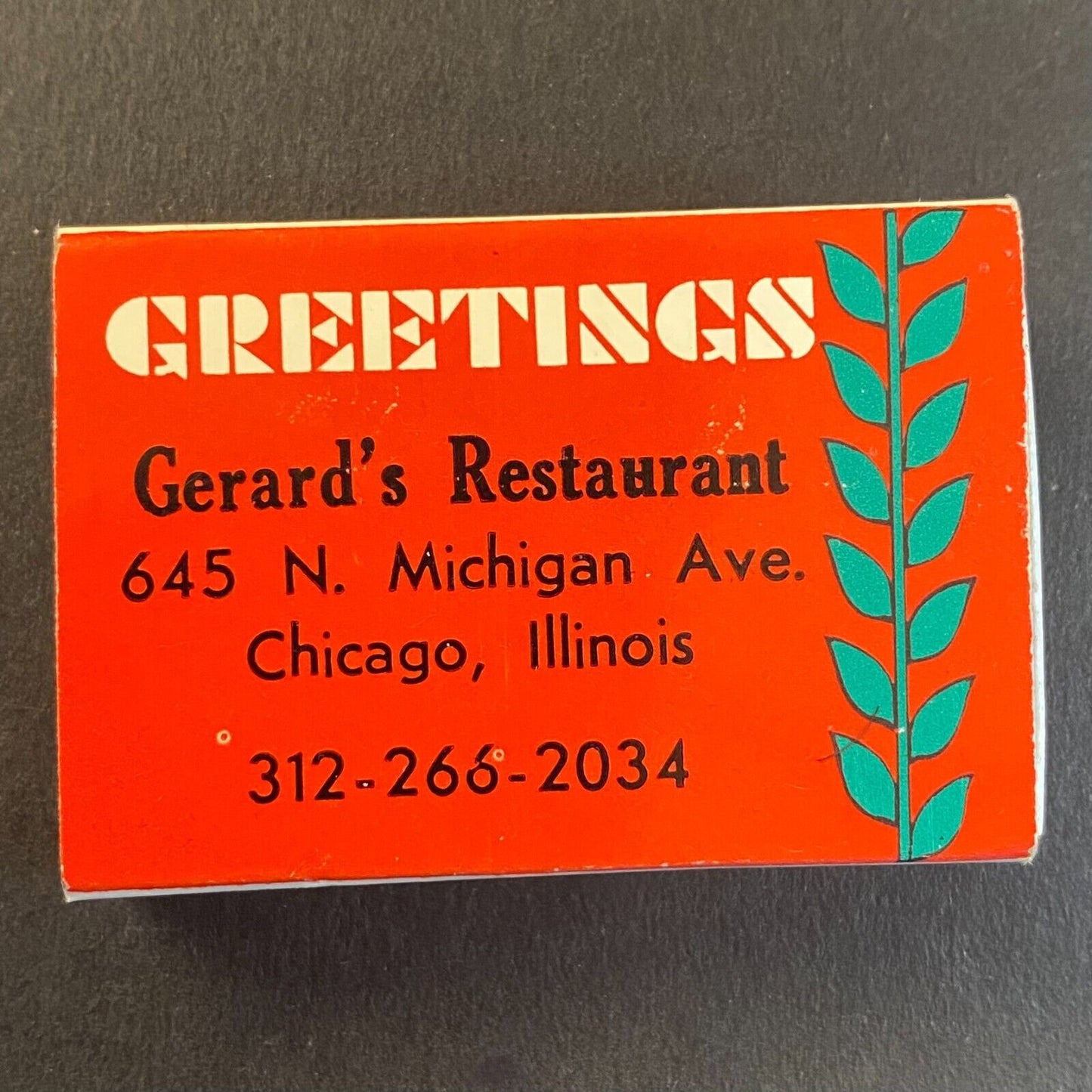 Gerald's Restaurant Michigan Ave Chicago Season's Greetings Matchbox c1970's VGC