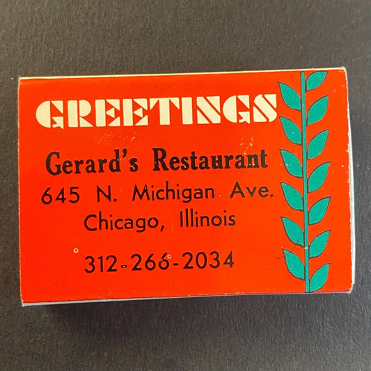 Gerald's Restaurant Michigan Ave Chicago Season's Greetings Matchbox c1970's VGC