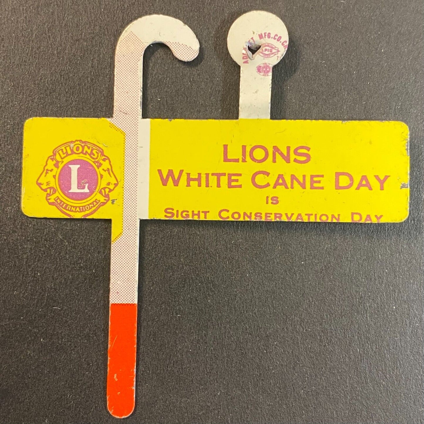Lions White Cane Day is Sight Conservation Day Fold Over Lapel Pin c1955-65