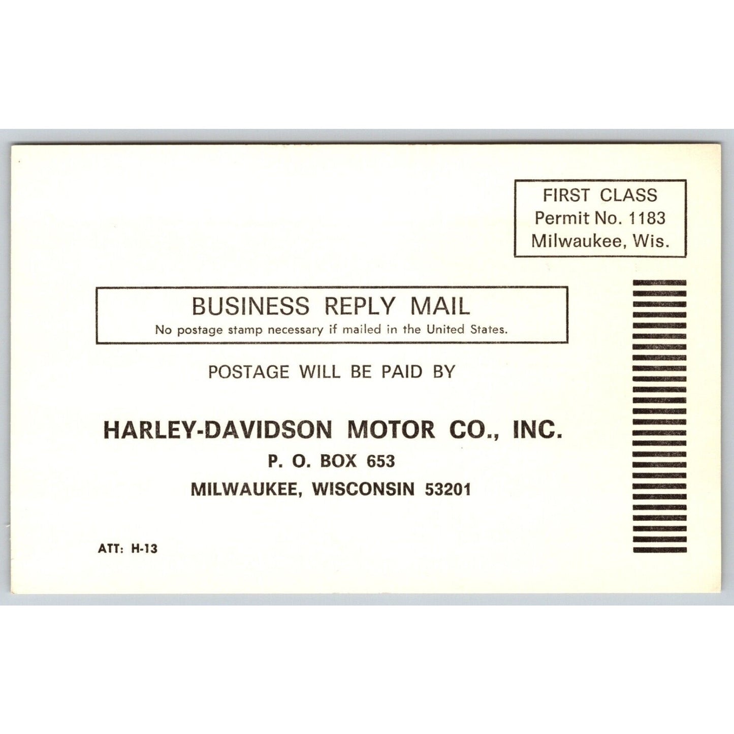 Harley Davidson "Foot Brake Lever Order Card" Postcard Recall? c1965-75 VGC