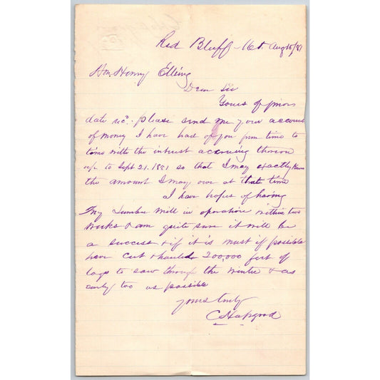1881 ALS to Henry Elling* Montana re: "..Cut & Hauled 200,000 Feet of Logs.."