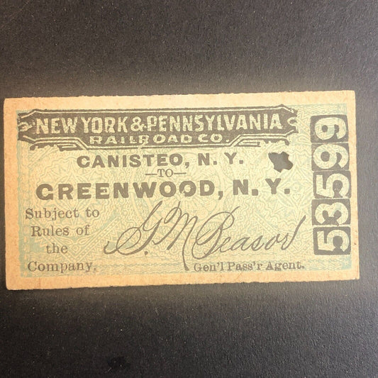 New York & Pennsylvania Railroad July 23 1917 Greenwood, NY Ticket #53599