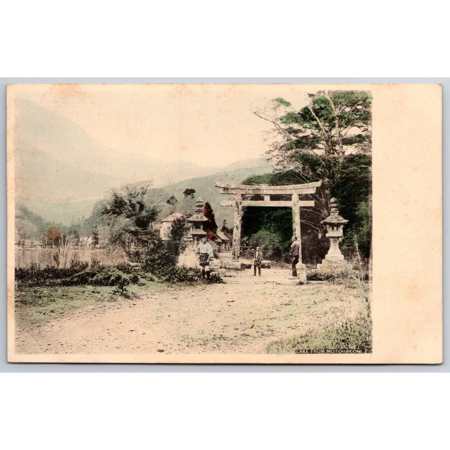 Japanese Postcard Man with Water Bearer Yoke ? Near Entrance RPPC* c1901-07 VGC