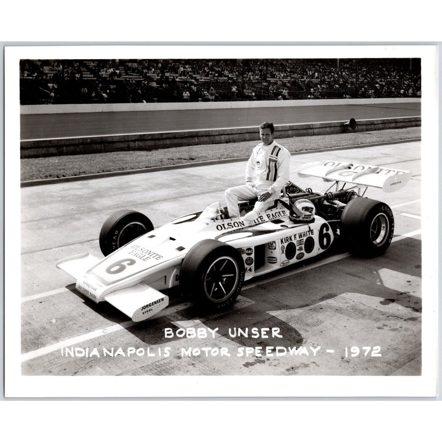 Bobby Unser 1972 #6 Indianapolis Motor Speedway 8" x 10" Photo w/ IMS Stamp VGC