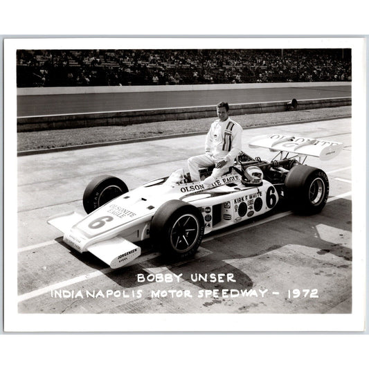 Bobby Unser 1972 #6 Indianapolis Motor Speedway 8" x 10" Photo w/ IMS Stamp VGC