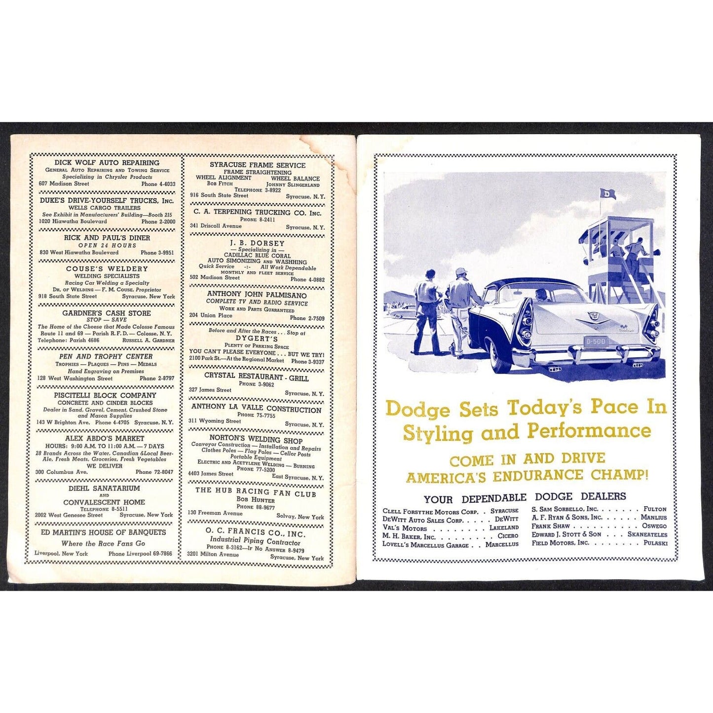 New York State Fair Auto Racing Program Stock Car 9/3 1956 24pp Scarce