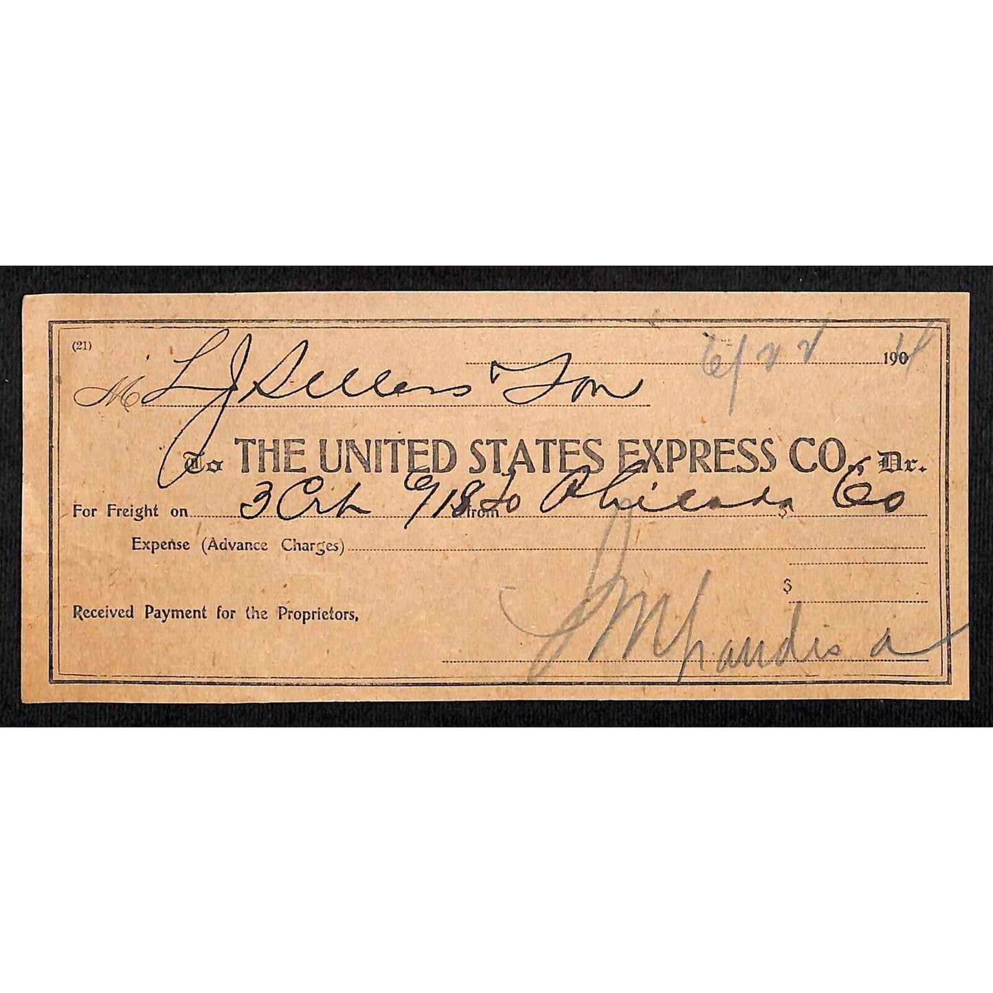 United States Express Co. 1904 Philia. Waybill Freight Payment Receipt (#15)