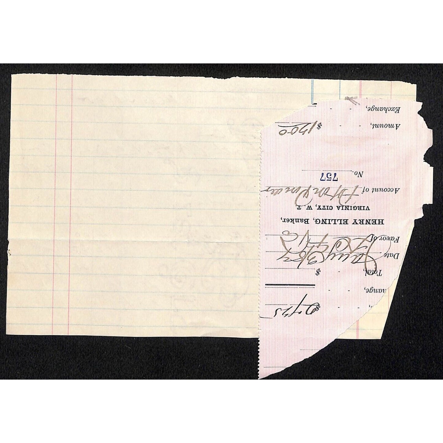 Red Bluff, MT Chas. H. Peck, Banker 1895 Expense Statement / Billhead Elling*