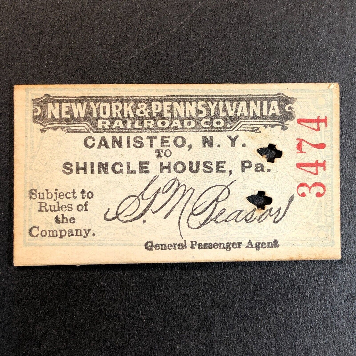 New York & Pennsylvania Railroad July 27 1917 Shingle House Ticket #3474 Scarce