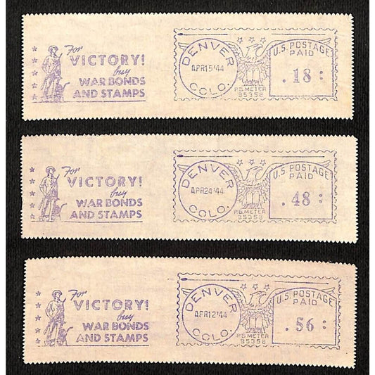 WWII 3 Denver Colorado "For Victory buy War Bonds and Stamps" Postage Stamps