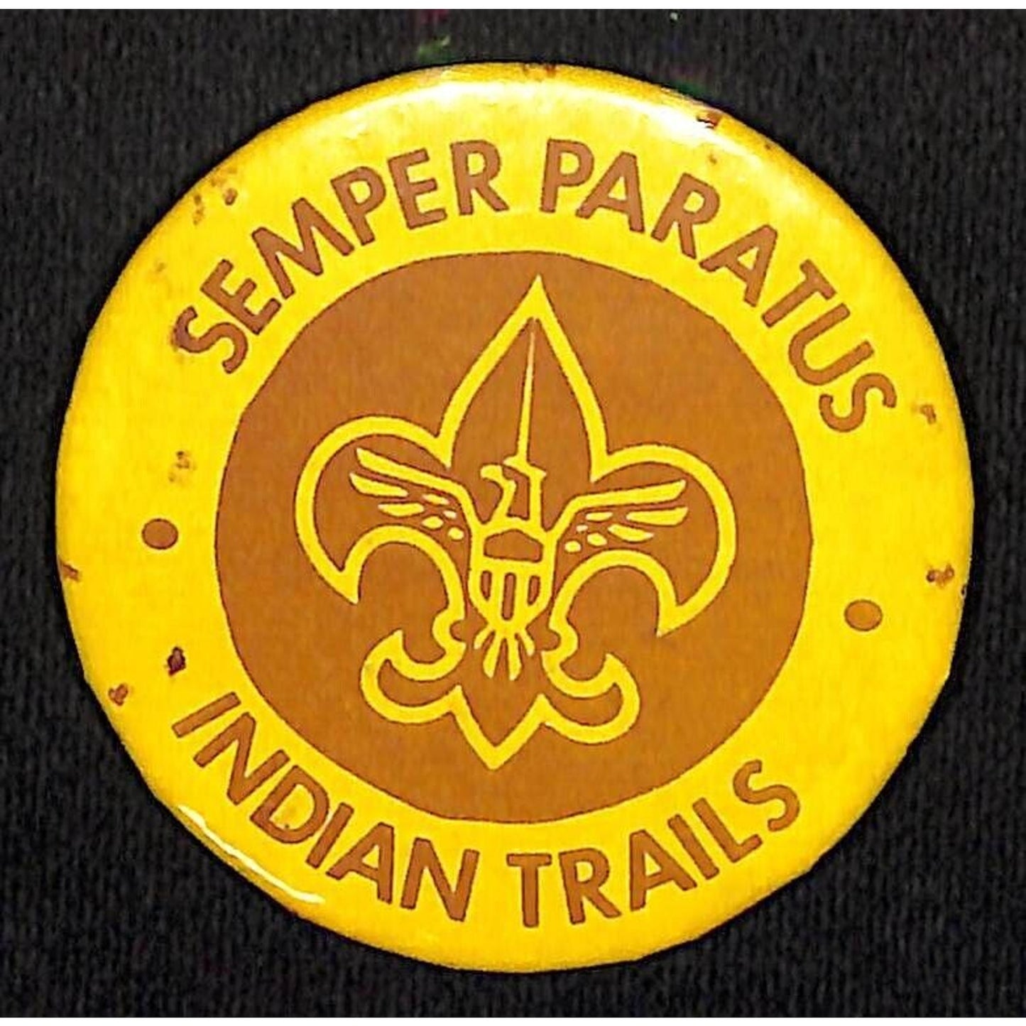 Boy Scouts BSA Indian Trails Semper Paratus Steel Pinback 2 1/4" c1960's Scarce