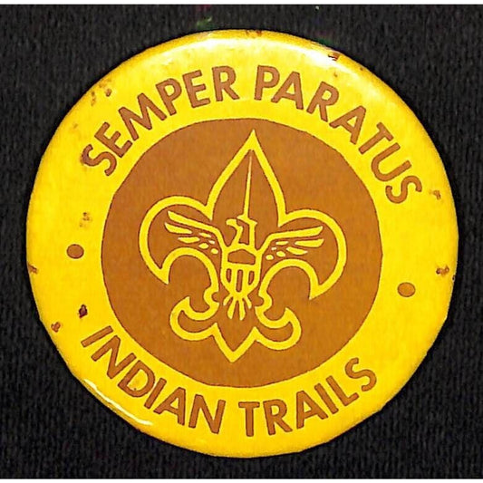 Boy Scouts BSA Indian Trails Semper Paratus Steel Pinback 2 1/4" c1960's Scarce