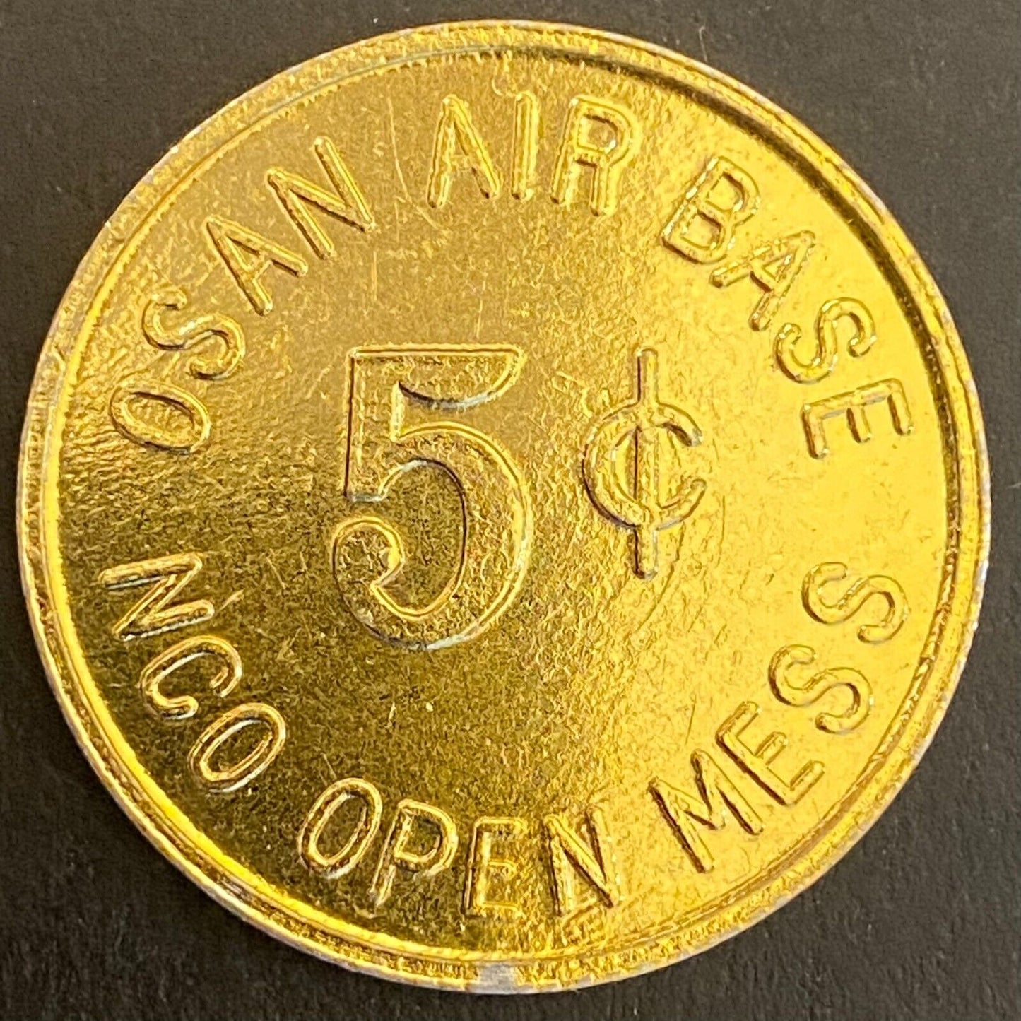 Korea Osan Air Base NCO Open Mess 5c (Gold) Alum Military Token 30mm Scarce (#4)