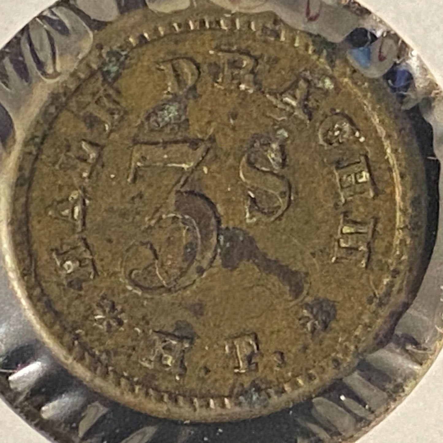 Half Drachm 3S H.T. (H. Troemner Phila.) Apothecary Weight Brass 15mm 2.0g