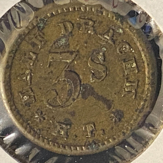 Half Drachm 3S H.T. (H. Troemner Phila.) Apothecary Weight Brass 15mm 2.0g