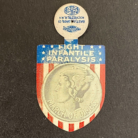 March of Dimes "Fight Infantile Paralysis" Steel Fold Over Pin Mercury Dime (#2)