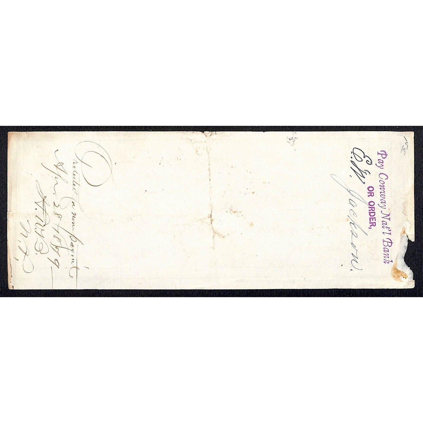 1879 Conway National Bank Greenfield MASS $45 E.W. Jackson Promissory Note