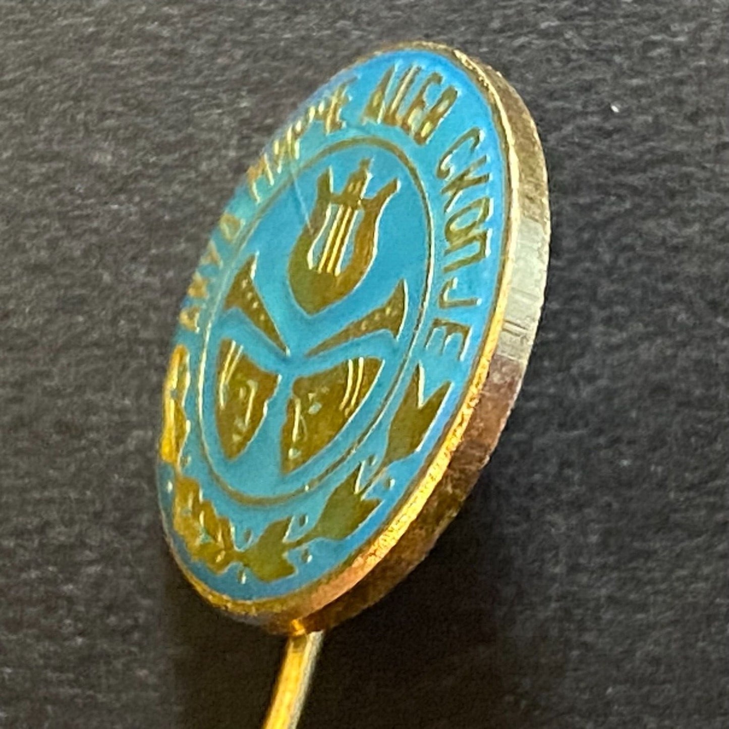 Serbian / Macedonia AKUD "Mirce Acev'' ? Vintage Enameled Lapel Stick Hat Pin