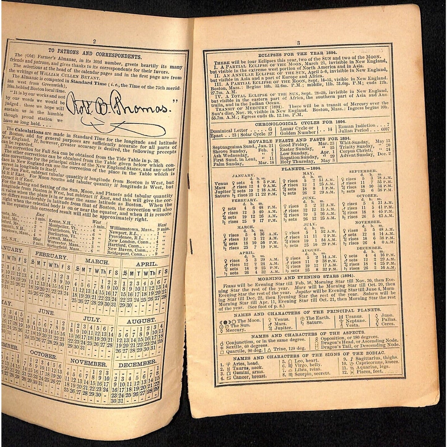 1894 Old Farmer's Almanac 48pp William Ware & Co., Boston / Columbia Bicycles Ad