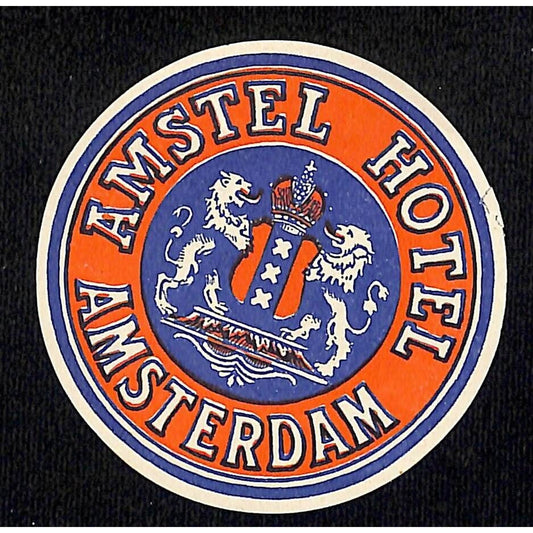 Amstel Hotel Amsterdam Luggage Label Original 2 5/8" dia. c1930's-40's VGC