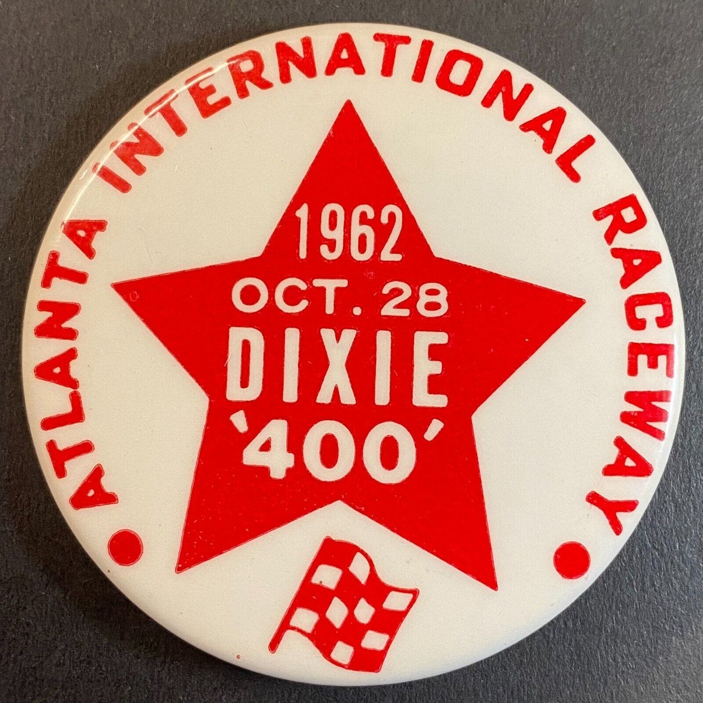 Atlanta International Raceway 1962 Dixie 400 2" Steel Racing Pinback Button VGC