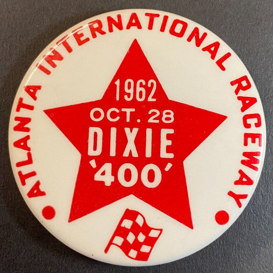 Atlanta International Raceway 1962 Dixie 400 2" Steel Racing Pinback Button VGC