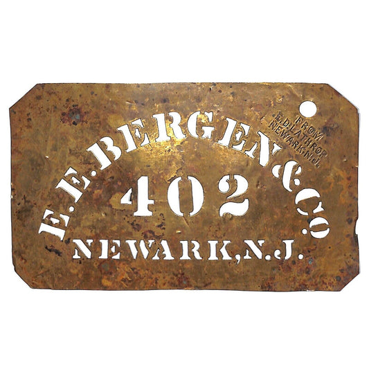 E.E. Bergen & Co. Newark, NJ Brass Stencil Crate c1880's-1920 3 7/8" x 6 1/2"