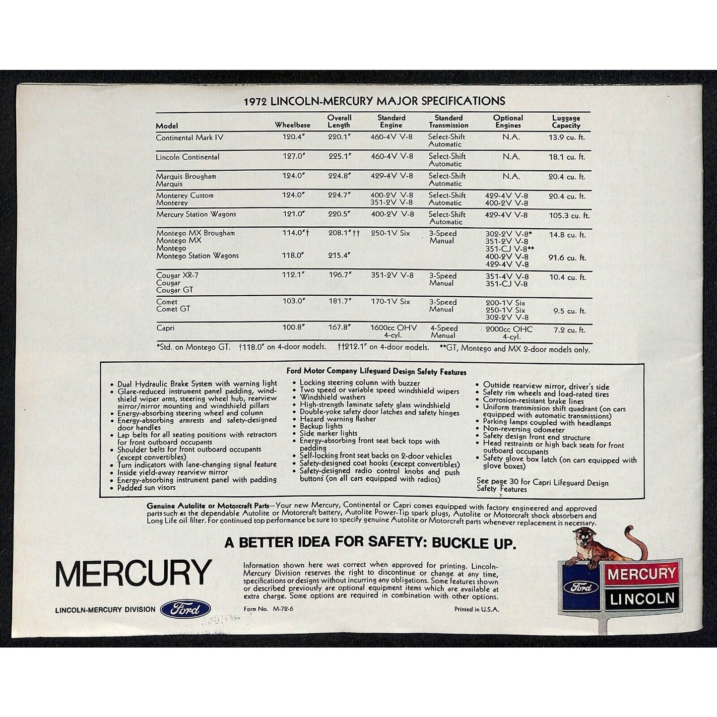 1972 Lincoln Mercury Sales Brochure - Downtown Nashua, NH 31pp