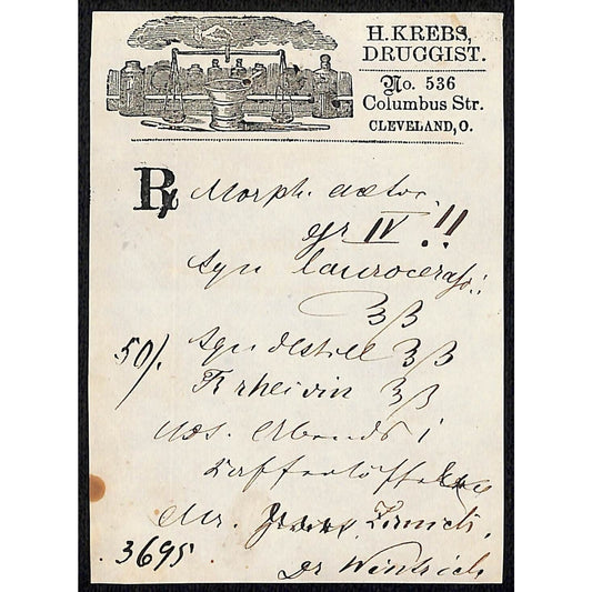 H. Krebs, Druggist Columbus St. Cleveland c1870's* Prescription #3695