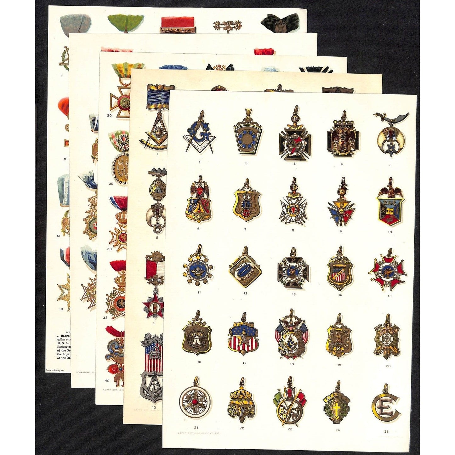 6 Mostly Victorian Decorations of Honor Medal Charts 8" x 11" - Vibrant Litho