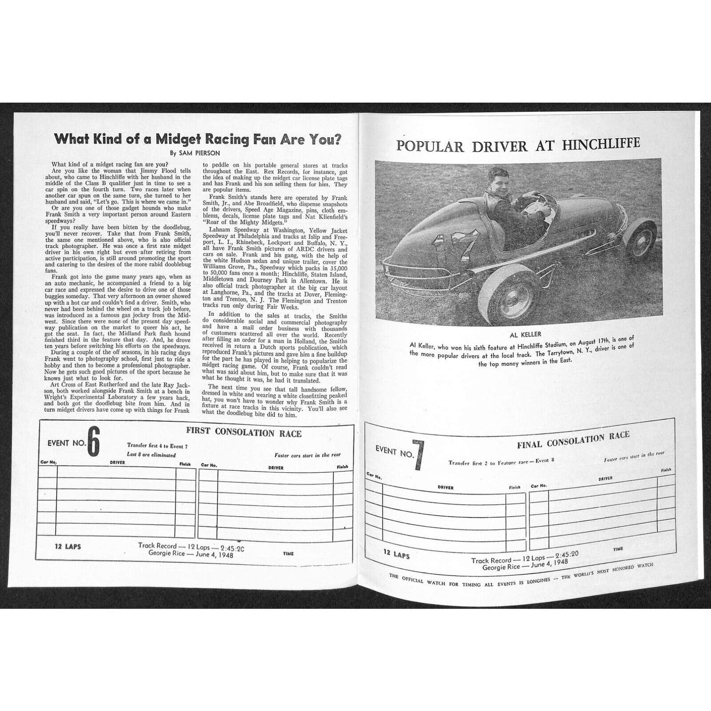 Hinchliffe Stadium Midget Auto Races 8/6 1948 Program Buddy Chase 8p VGC Scarce
