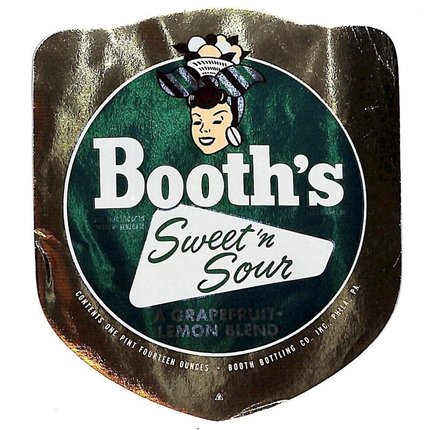 Booth's Sweet 'N Sour Booth Bottling Philadelphia Foil Bottle Label c1940s-50s