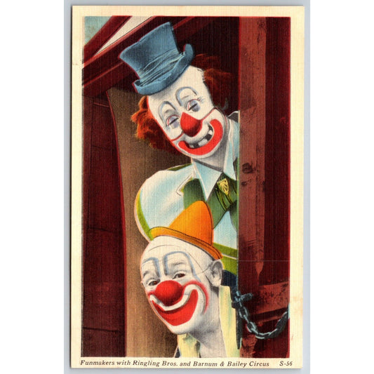 Funmakers Clowns Ringling Bros Barnum Circus Postcard c1935-45 VGC Scarce