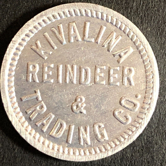 Kivalina Reindeer & Trading Co. (Alaska) G/F 5c Alum Trade Token 21mm VGC c1937