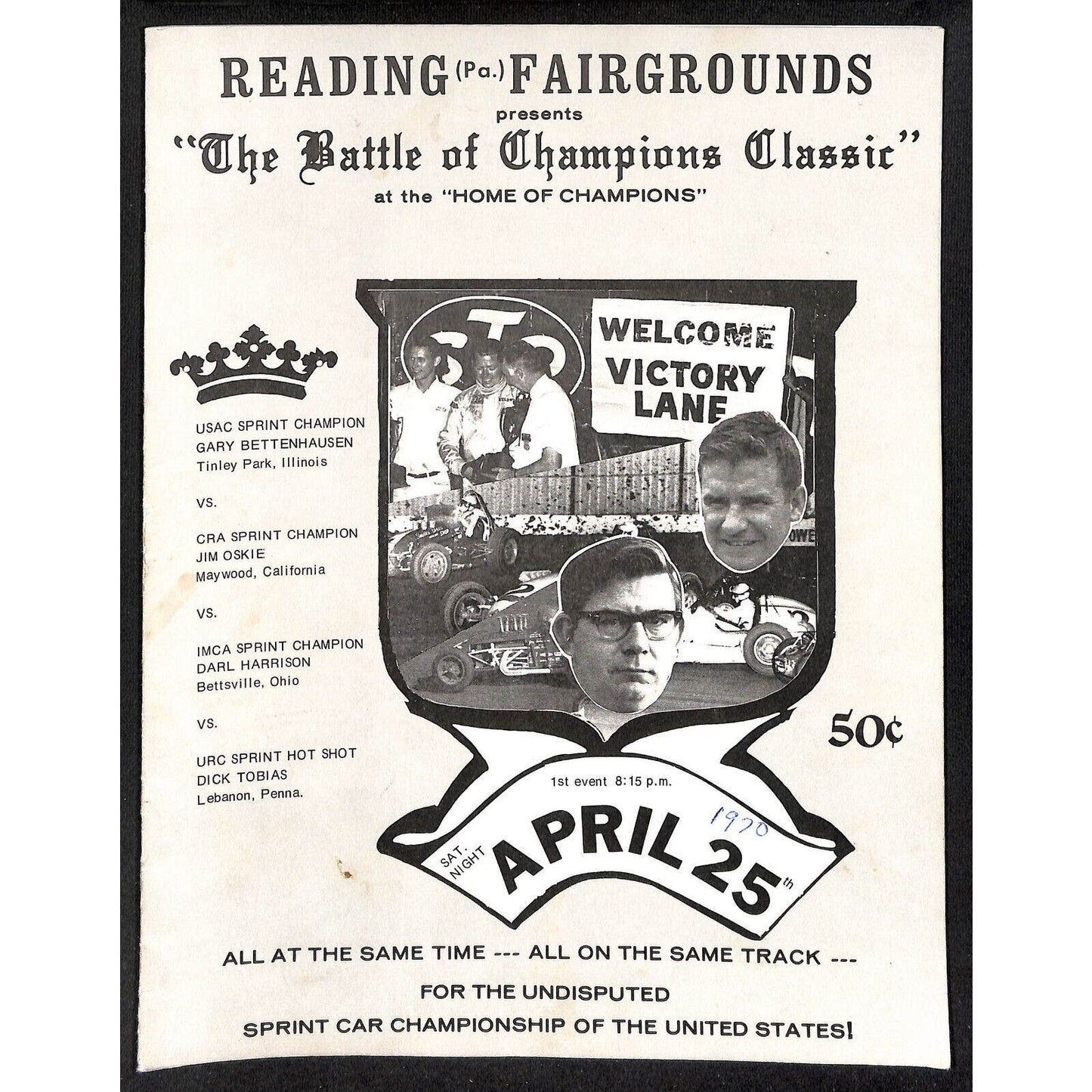 Reading Fairgrounds 1970 USAC Auto Races Program Sprint Car Champion 12pp*