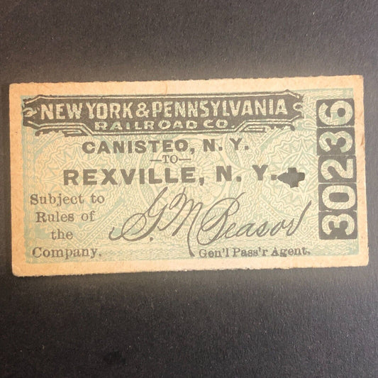New York & Pennsylvania Railroad July 16 1917 Rexville, NY Ticket #30236