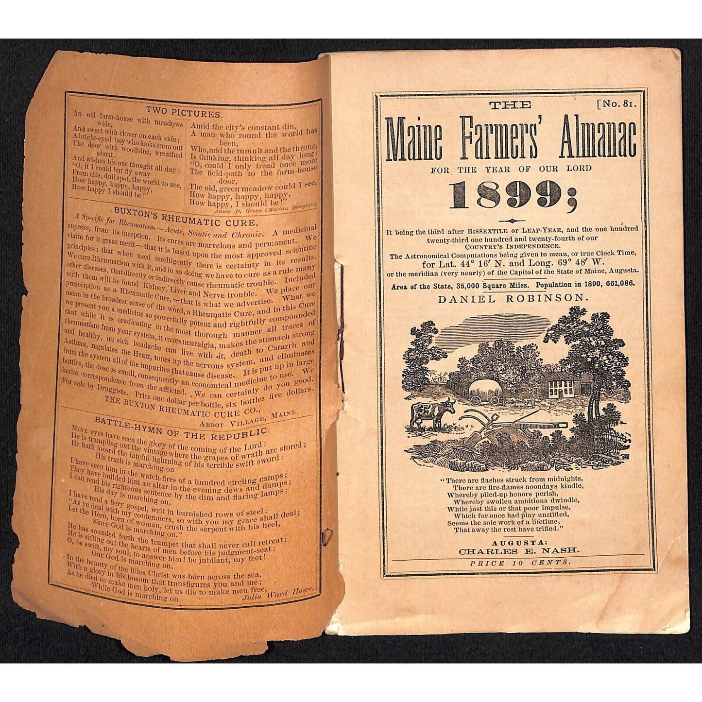 1899 Maine's Farmers Almanac Daniel Robinson Charles E Nash Augusta 46pp Scarce