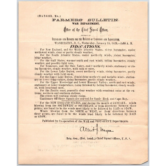 Bangor, ME Chief Signal Office, War Department Farmers' Bulletin - Jan. 14, 1879