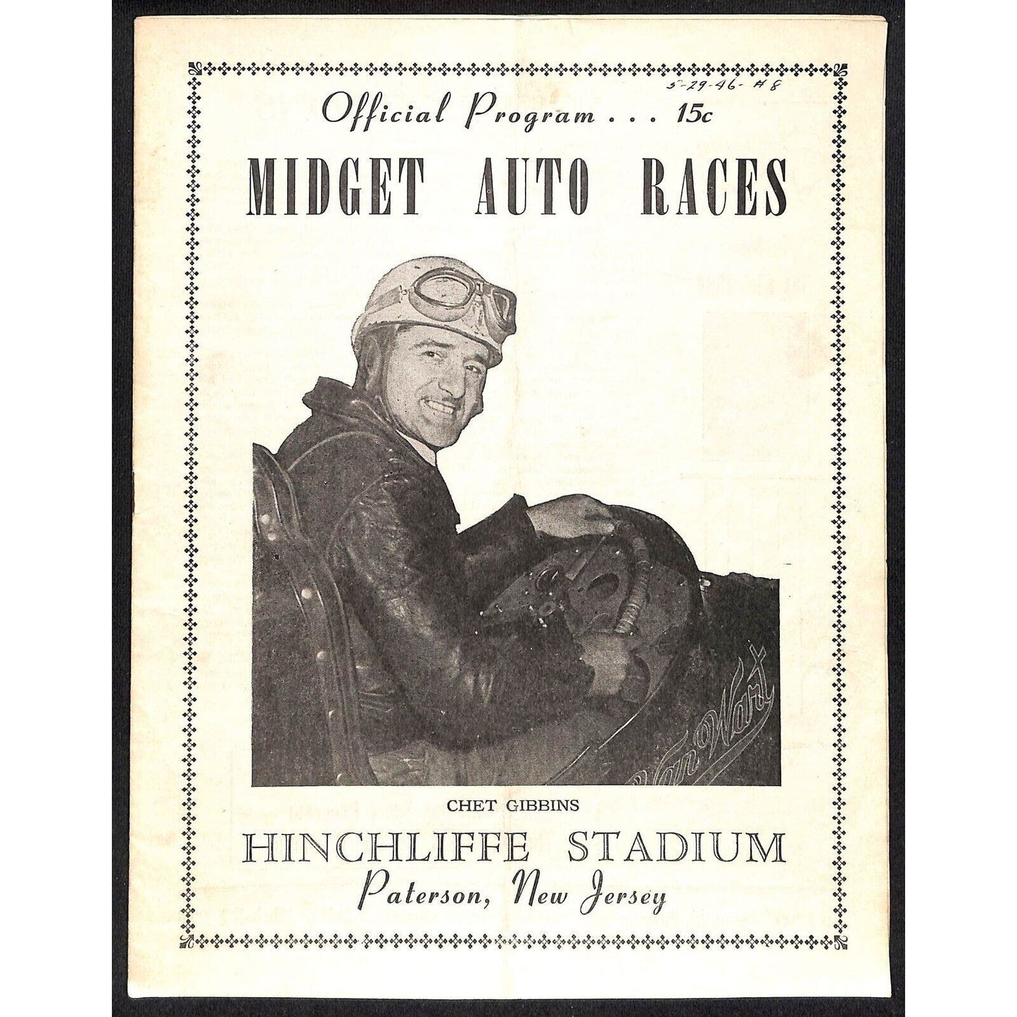 Hinchliffe Stadium Midget Auto Races 5/29/1946 Program Chet Gibbins 4pp Scarce