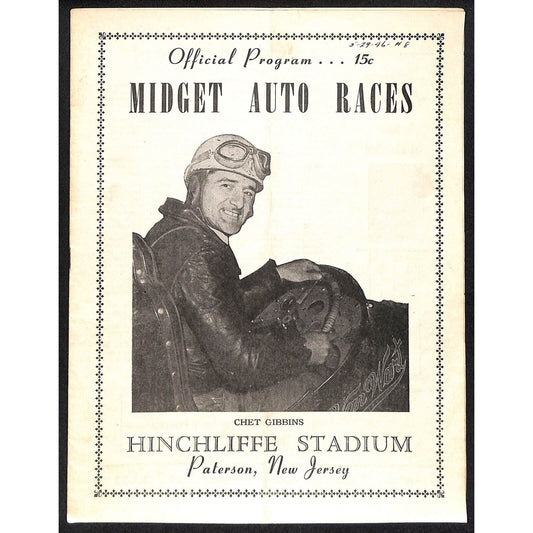 Hinchliffe Stadium Midget Auto Races 5/29/1946 Program Chet Gibbins 4pp Scarce