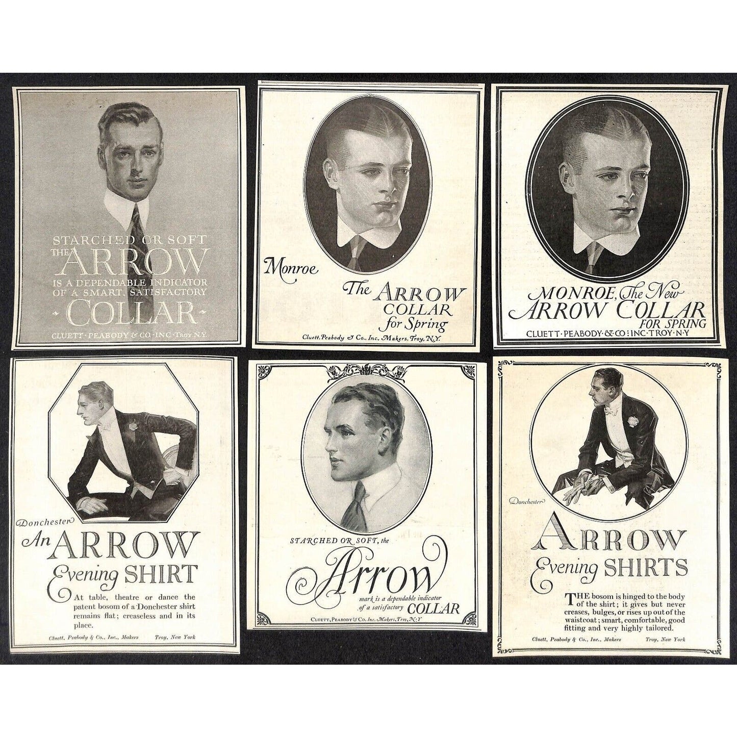 Arrow Evening Shirts Collars for Spring Group of 9 WWI Era Magazine Ads