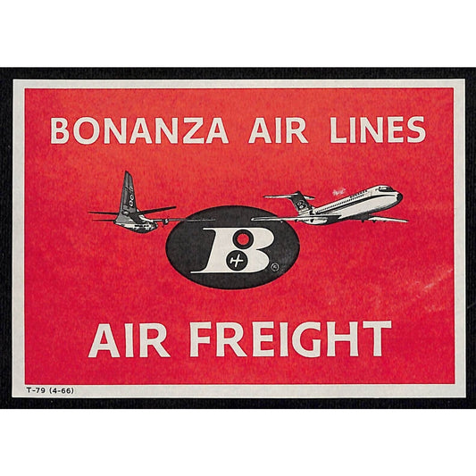 Bonanza Air Lines Air Freight Shipping Label Ungummed 3.5" x 5" c1966 VGC
